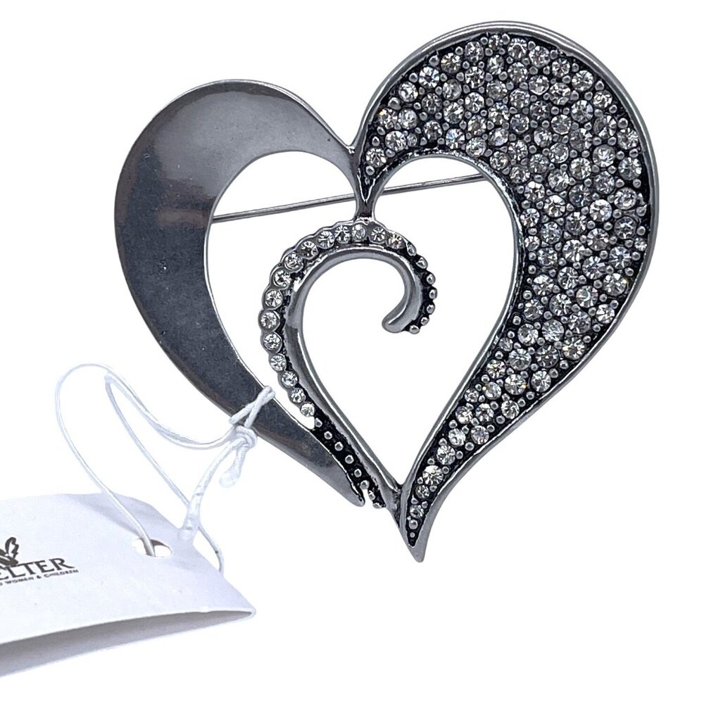 Rhinestone Heart Of Change Brooch Pin Chicos Silver-Tone Fashion Statement NWT - Picture 4 of 10